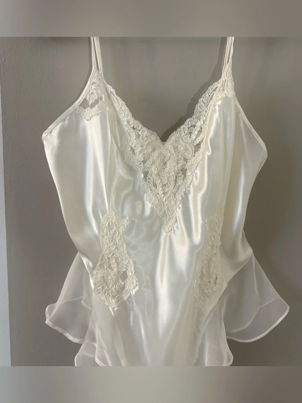 Vintage White Satin Victoria's Secret Teddy Slip Lace Size Women’s Medium